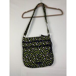 Vera Bradley Crossbody Bag Womens Navy Blue Lime Green Polka‎ Dot Quilted Cotton